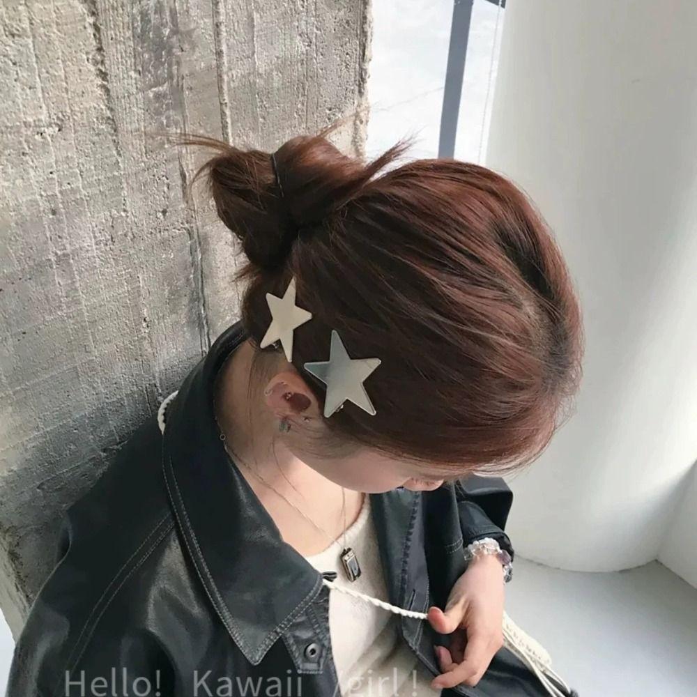 Y2K Silver Star Hair Clip Creative Cute Hair Barrettes Children Side Clip  Hair Accessories