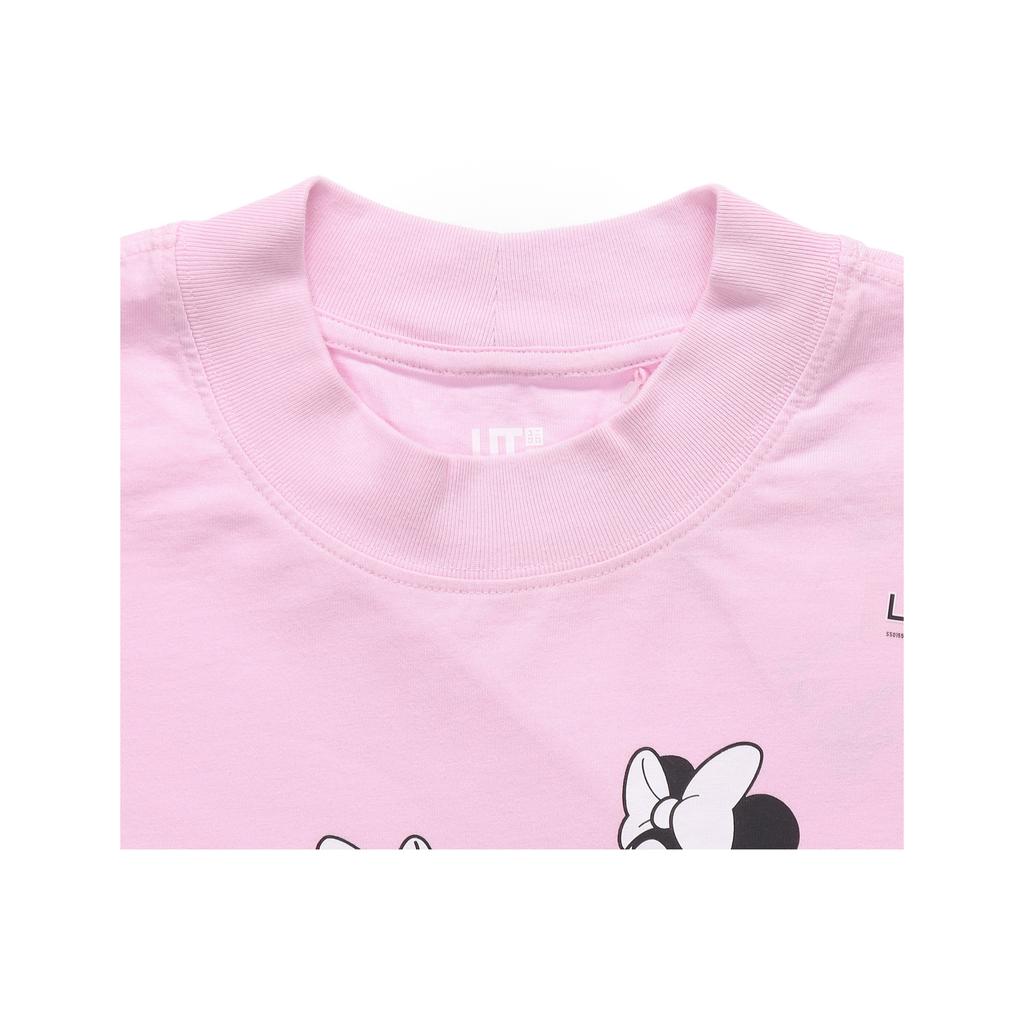 Uniqlo Mickey Mouse Print Short Sleeve Drop Shoulder T-Shirt Women Tops Pink 428402-10