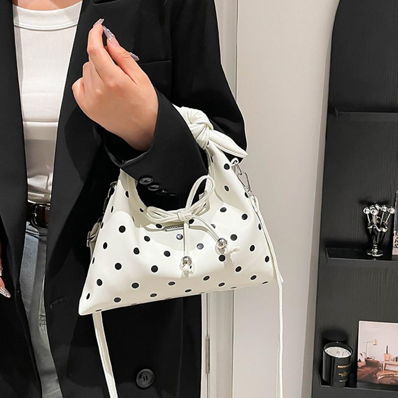 Yogodlns Women's Versatile Bag Retro Leather Shoulder Bag Bow Tie Crossbody Bag Polka Dot Small Hobo Handbag For Everyday Use