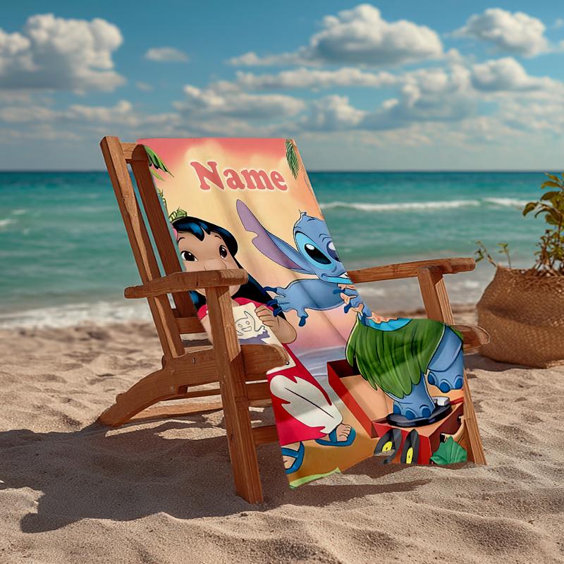 Custom Name Ultra-Soft Beach Towel with Stitch Theme,Ideal for Pool - Camping, Diving - Perfect Travel Essential, Vibrant Beach Towel.