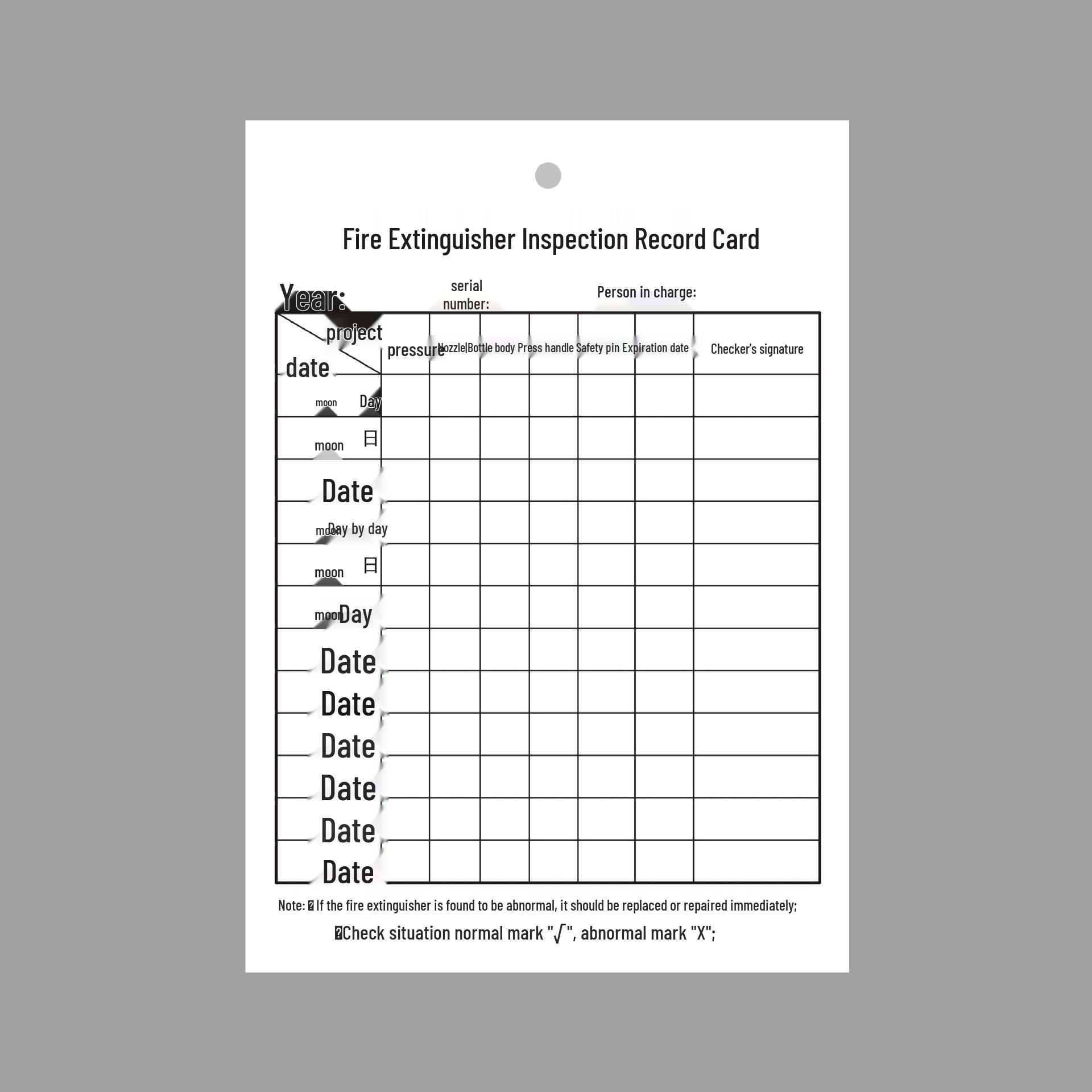 

Карта осмотра и регистрации пожарного оборудования: Огнетушитель, Контрольный список гидранта, Ежемесячный лист записи (Двусторонний)