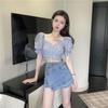 2025 New Women's Floral Square-Neck Puff Sleeve Short Top - Age-Reducing Design for Summer