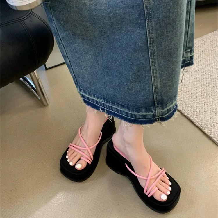Fashion Platform Shoes for Women Design Open Toe Slippers Ladies Sexy Wedges High Heel Slippers Fashion Narrow Band Sandalias 2025