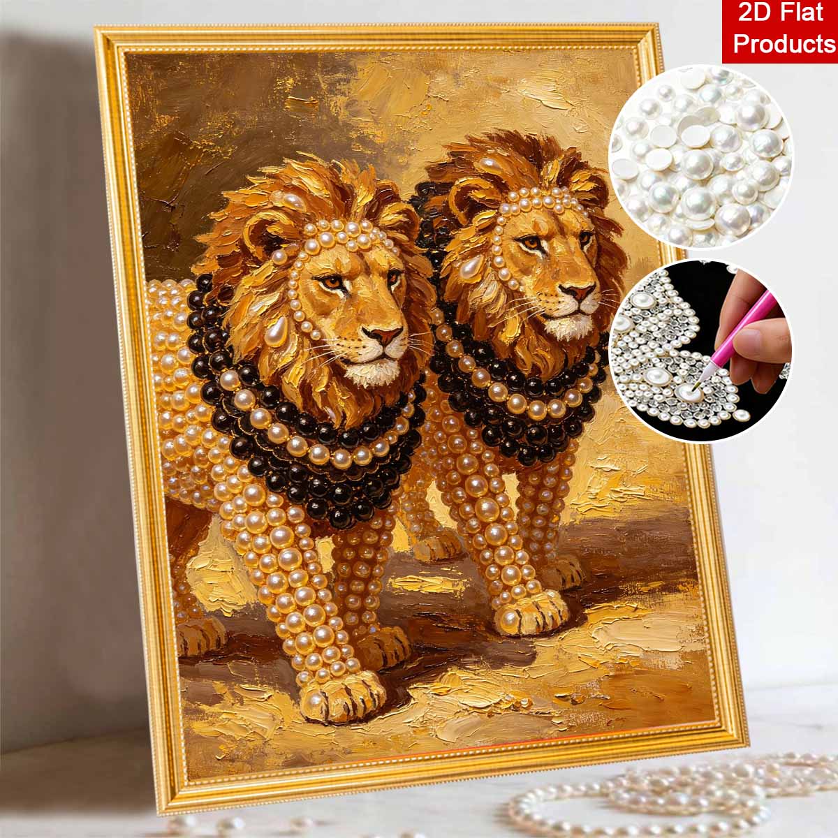 Animal series Royal Lions pearl painting diy selfadhesive handmade home decoration painting as a gift 30x40