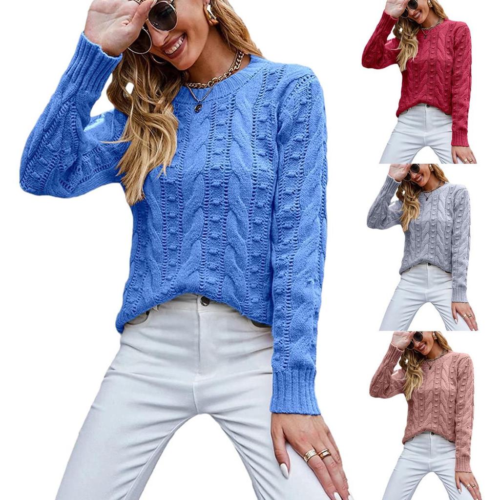 2026 Autumn Winter Women's Long Sleeve Cable Knit Pullover Sweater