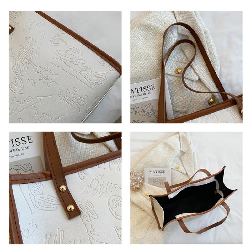 Women's Faux Leather Large Capacity Satchel Bag Korean Style Vintage Single Shoulder Handbag Crossbody Purse