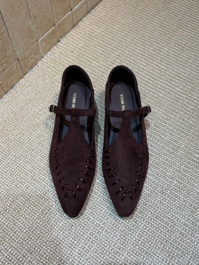 

Ретро туфли Мэри Джейн с острым носком женские 2025 осень новые универсальные мягкая подошва замша низкий каблук остроносые одинарные туфли ленивые туфли 39 темно-коричневого