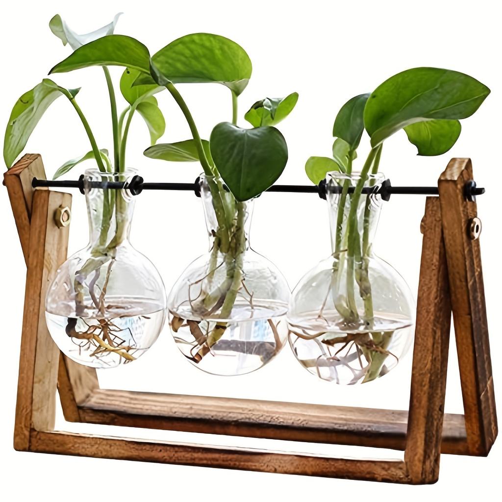 Air Planter Bulb Glass Vase Plant Terrarium With Wooden Stand Retro Tabletop For Hydroponics Home Garden Office Decoration