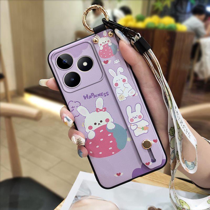 Waterproof Anti-dust Phone Case For Realme C53/Narzo N53 Ring Cartoon Shockproof Anti-knock Soft case Silicone Lanyard
