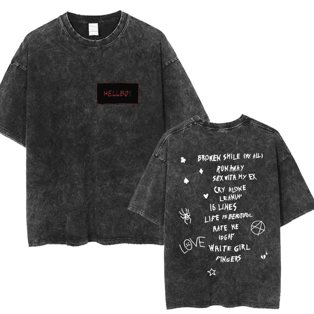 

Rapper Lil Peep Hellboy Washed T Shirt Men Women Hip Hop Harajuku YK Tshirts Casual Loose Cotton Summer Tees Streetwear Male S