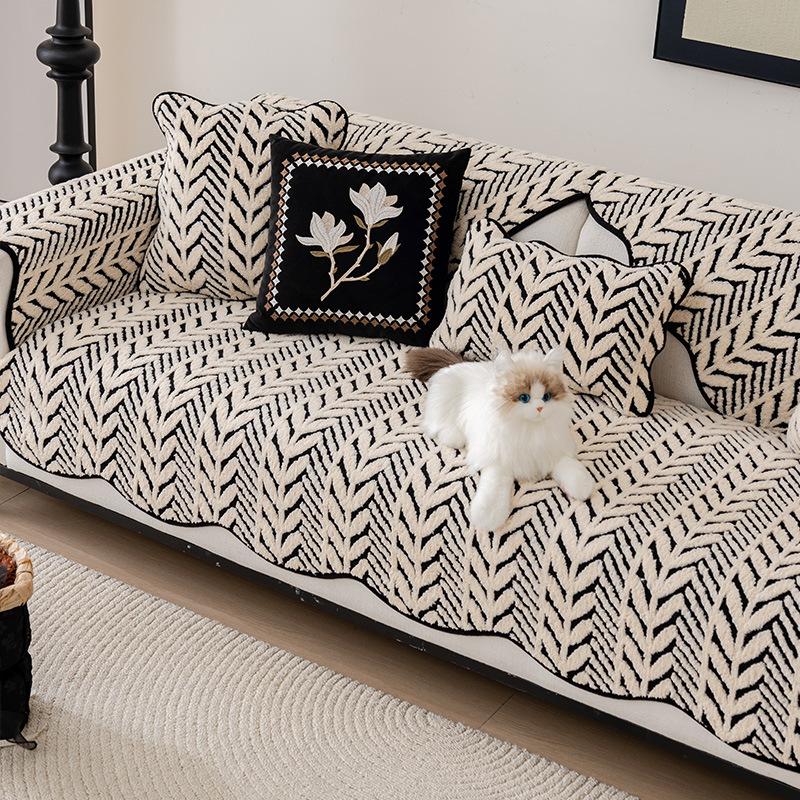 New Leather Sofa Cushion Autumn And Winter Plush Non-Slip Seat Cushion Light Luxury High-End Sofa Cover Cloth Towel