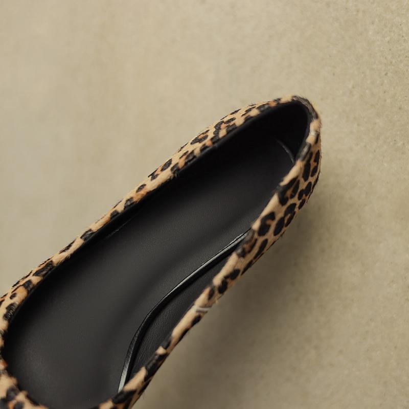 Fashion Women's New Style Horsehair Pointed Leopard Print High Heels In Large Size, Comfortable and Breathable Single Shoes, Work Shoes