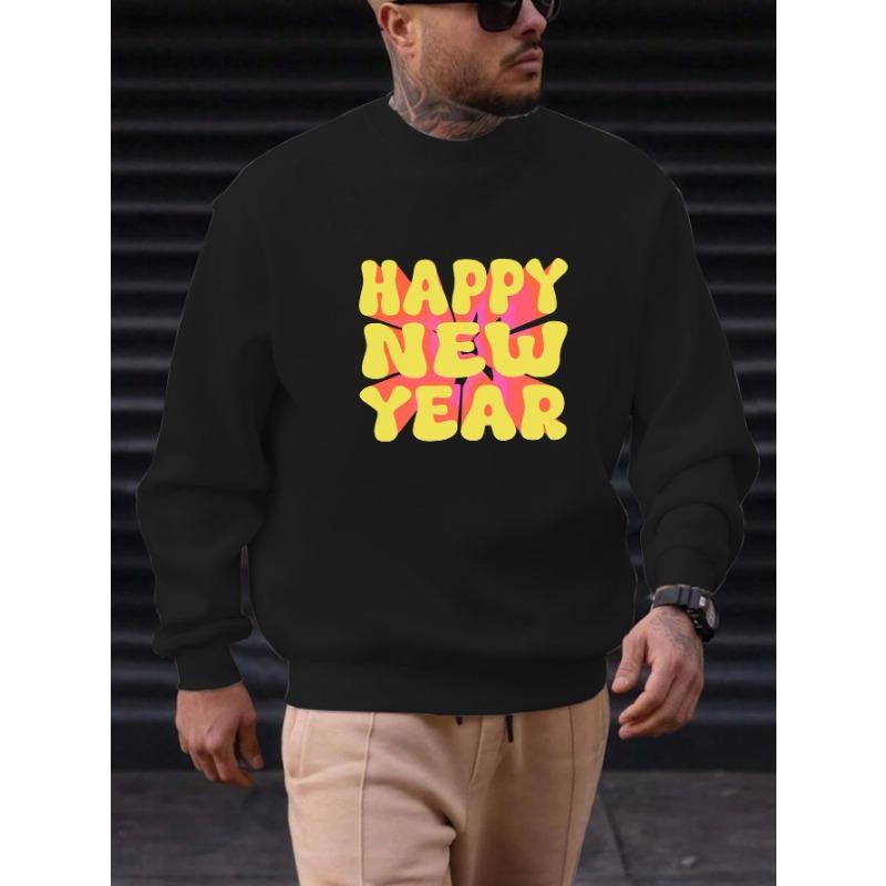 Men's Happy New Year Pattern Casual Crew Neck Sweatshirt.