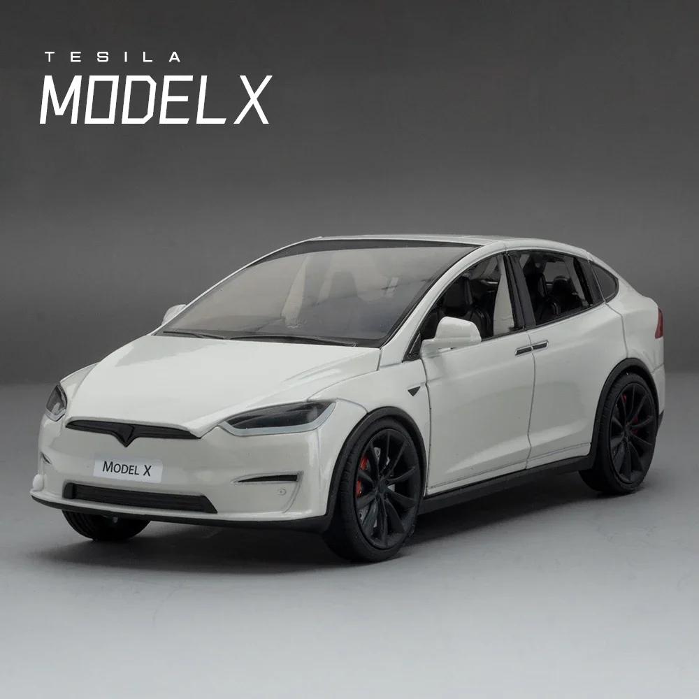 CJEY4 1:24 Tesla Model X Tesla Model 3 Alloy Die Cast Toy Car Model Sound and Light Children's Toy Collectibles Birthday gift