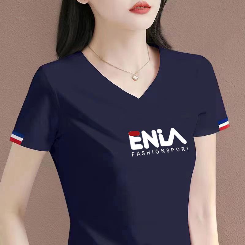 

Женская футболка с V-образным вырезом, белая хлопковая, с коротким рукавом - модный облегающий летний стиль 2025 года 4XL королевский синий
