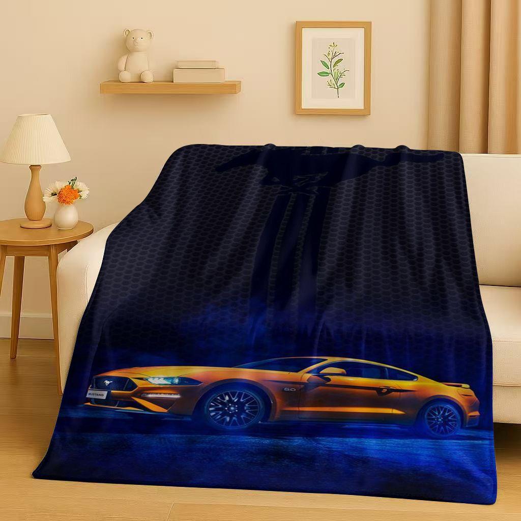 New Mustang Racing Car Logo Flannel Blanket,Ultra Soft Warm Plush Throw for Home Bedroom Bed Sofa Cover Picnic Kids Office