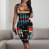Boho Chic 3D Print Sleeveless Bodycon Midi Dress U-Neck Ethnic 2025 Womens Fashion