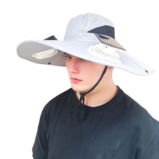 Fan Hat Wide-Brimmed Outdoor Hat with Dual-Power Fan Design Solar USB Charging Hiking Cycling Fishing Sun Hat