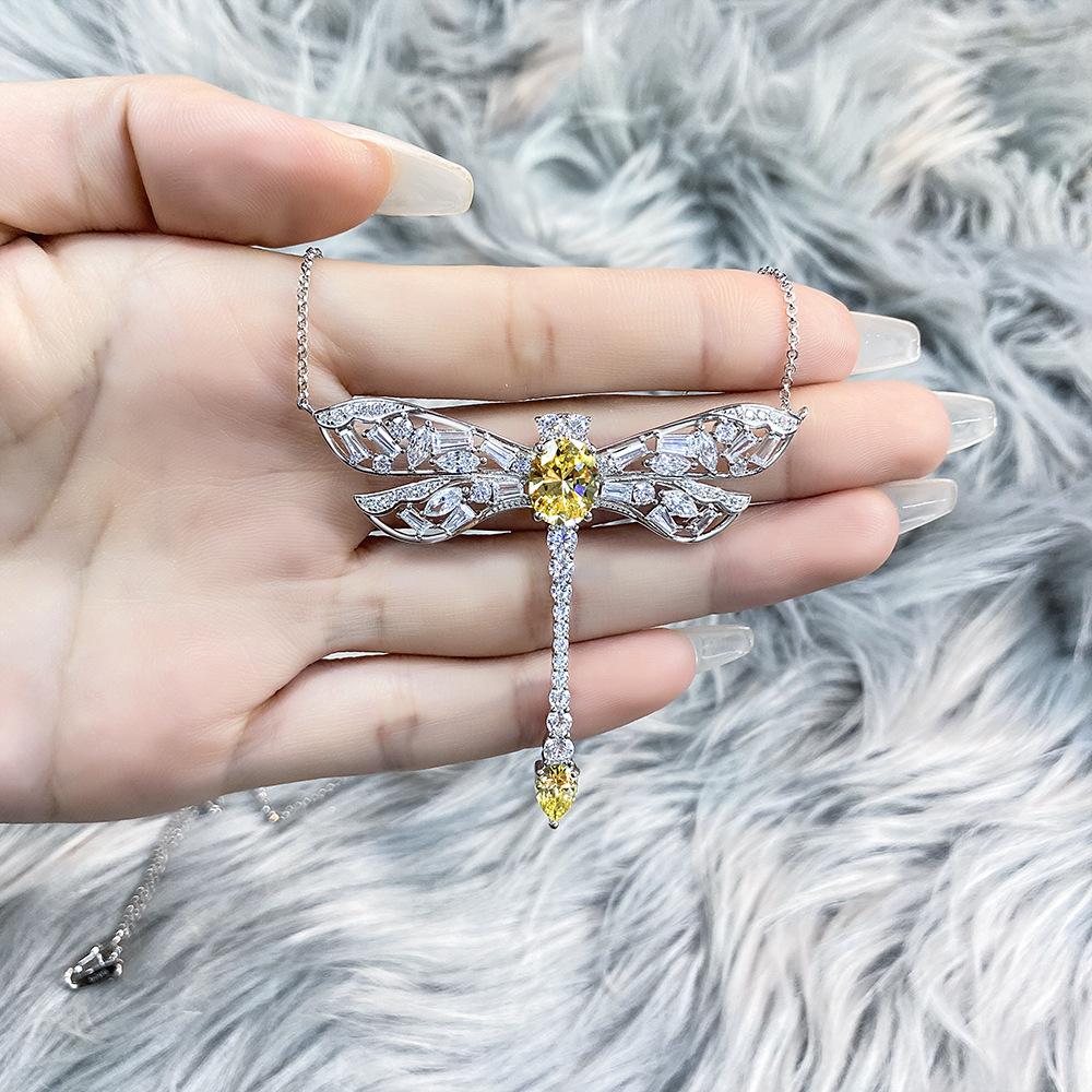 Tancise Biżuteria Ważka Wisiorek Kropla 8*10 Wysokiej Węgla Diament Łańcuch Obojczyka Owad S925 Srebrny Naszyjnik Kobieta 40 + 3.