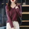 Sweter damski z długim rękawem Top dzianinowy sweter z dekoltem w serek Modny sweter damski zimowy podstawowy damski ubiór Solidne swetry OL