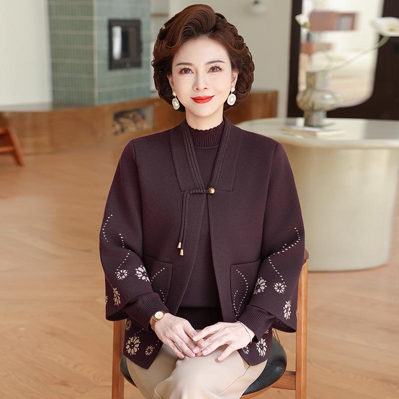 Jesienny dwuczęściowy zestaw dzianinowy 2025: Stylowy top kardiganowy dla kobiet w średnim wieku i starszych