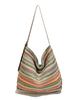 Stylish Striped Straw Shoulder Bag - Large Capacity Korean Vacation Handbag for Women