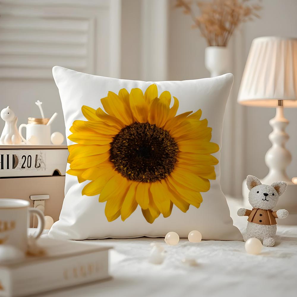 Sunflower Aesthetic Cushion Cover Antidustmite Pillowcase Invisible Zipper Silky Short Plush Sofa Cushion Cover