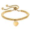 Adjustable Stainless Steel Heart Charm Bracelet Women 4mm Ball Chain Gold Rose Tone