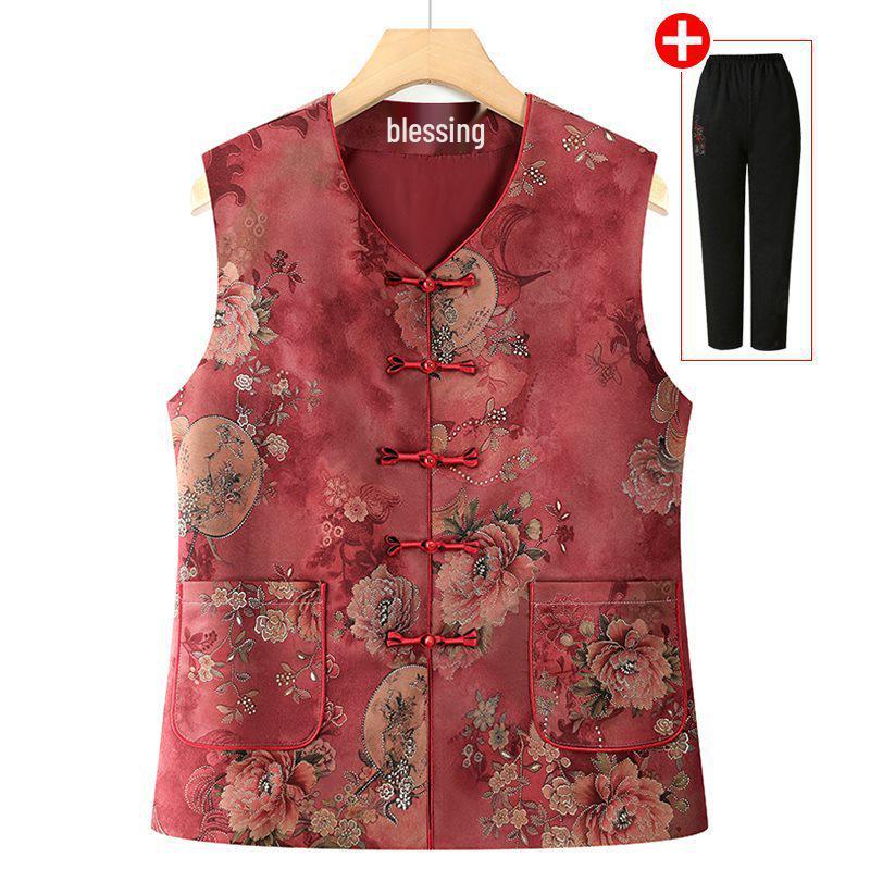 Women's Tang Suit Vest: Spring/Autumn Style for Middle-aged/Elderly, Grandma/Mother's Cardigan
