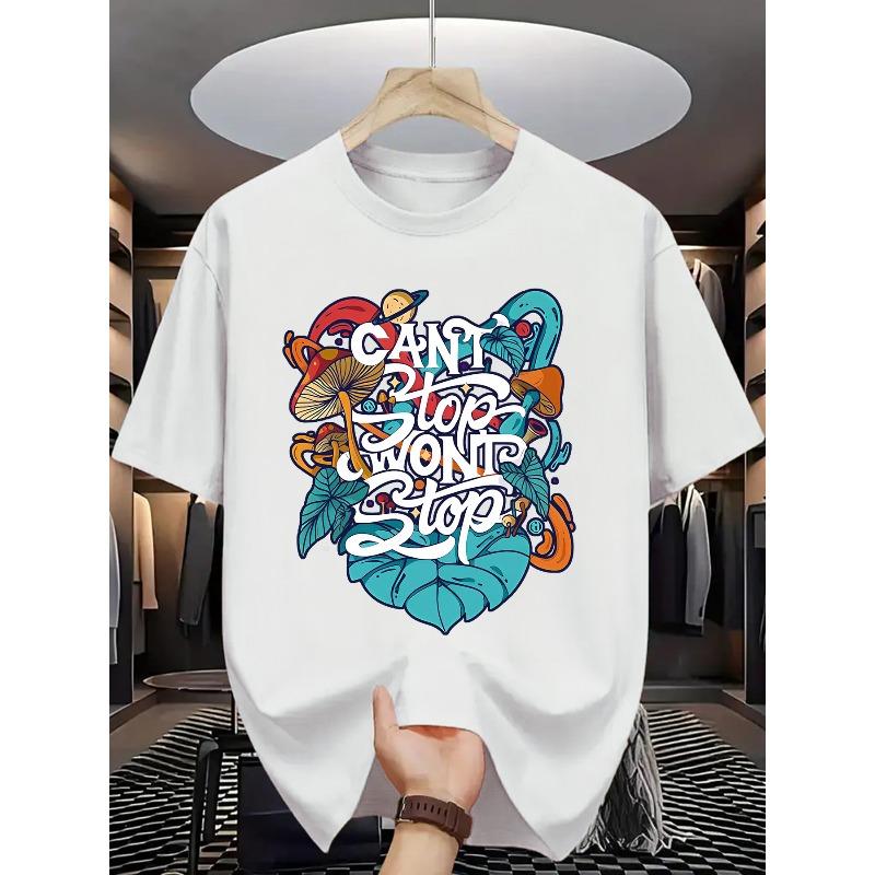 European Size Summer Men'S Fashion Short-Sleeve T-Shirt with Letter Pattern Print