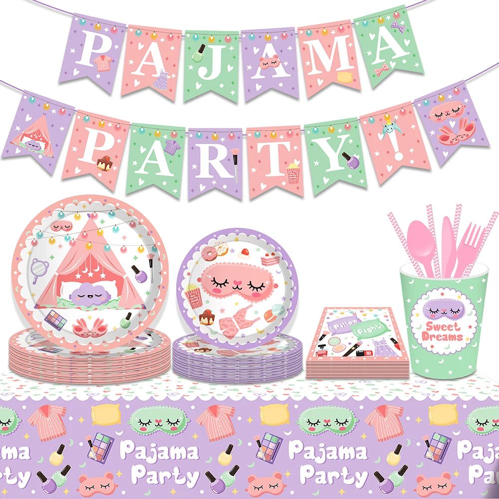 Dame Cartoon Pyjama Träume Kissen Machen Up Geburtstag Party Einweg Geschirr Sets Tassen Platten Servietten Baby Dusche Party Dekore