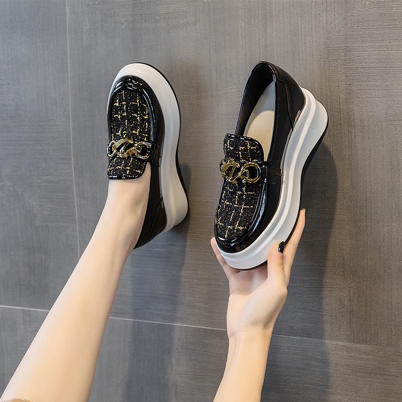 

Белые слипоны для женщин - весенне-летние кроссовки на платформе с толстой подошвой, утолщенный и дышащий дизайн 34 чёрный