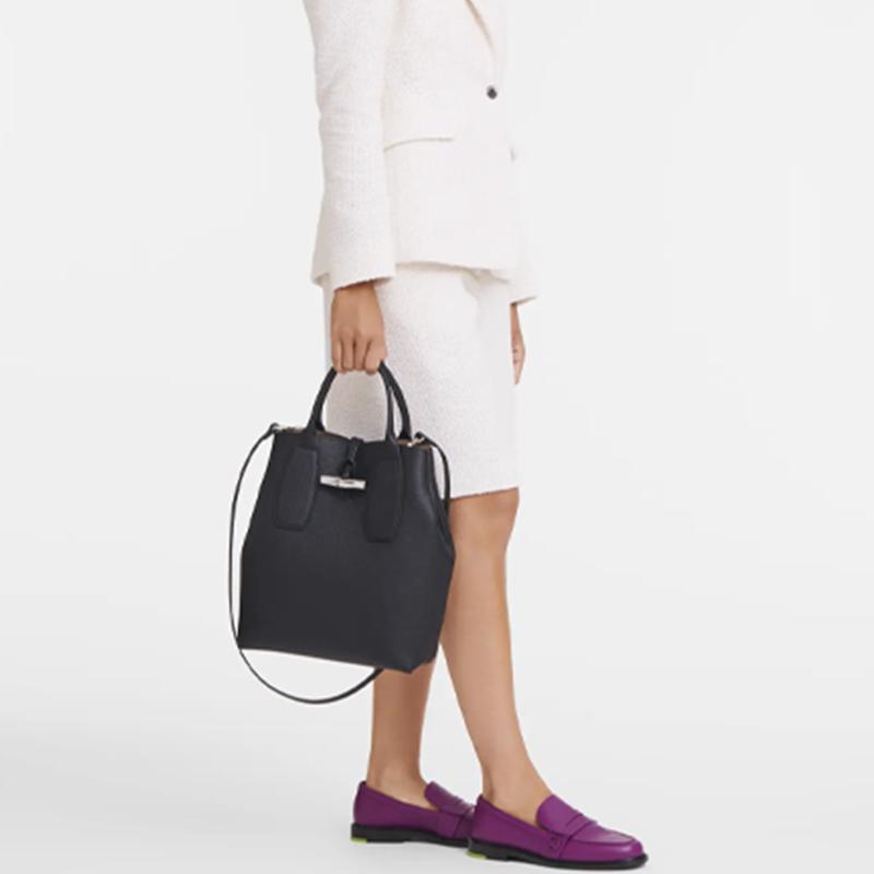 Longchamp Le Roseau Bamboo Buckle Textured Open Top Tote Bag Women Tote Black 10228HPN001
