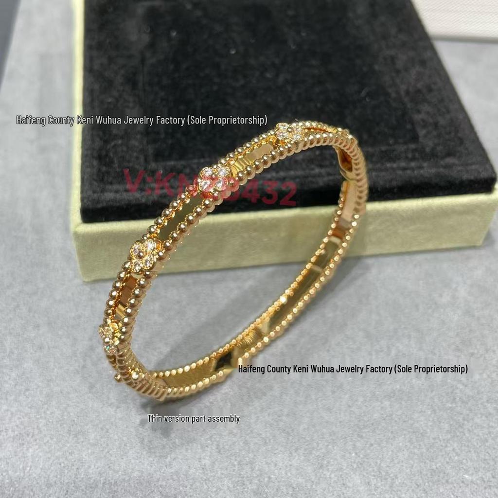 Kaleidoscope Four-Leaf Clover Women's 18k Yellow/Platinum/Rose Gold Diamond Bangle: Wide/Narrow Light Luxury