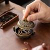 Binaural Antique Incense Burner Exquisite Pattern Hollow Three-legged Burner Indoor Alloy Incense Holders for Yoga Meditation Home Desktop Ornament
