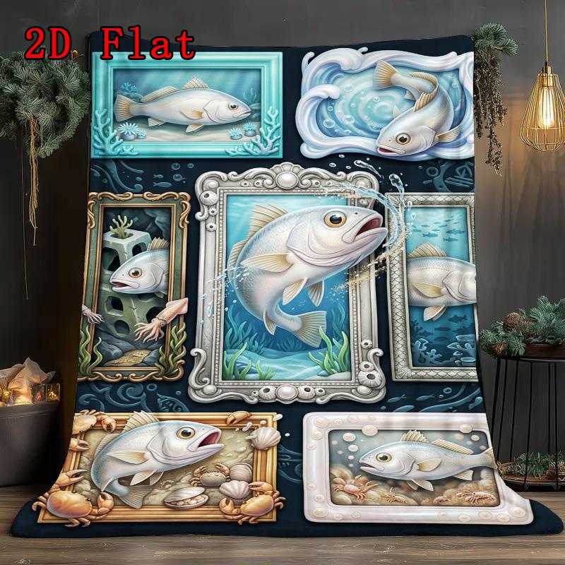 Ocean Life Collage 2D Flat Pattern Flannel Blanket, High quality All Seasons, Home Decor, Warmth and Comfort, Perfect for Christmas Gifts.