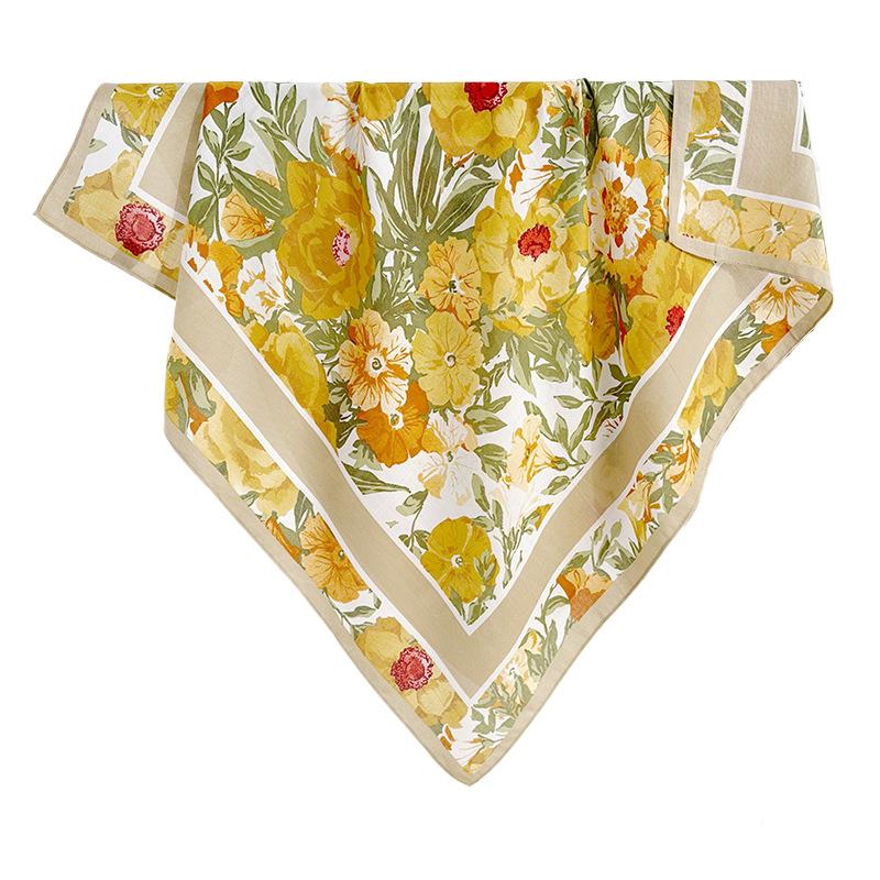 Japanese and Korean niche design sense idyllic plant flower printing silk scarf 91 herringbone pattern square scarf travel photography outer