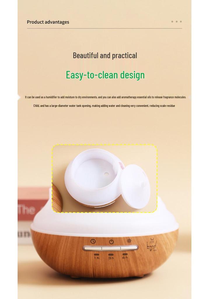 Light Wood Grain Aroma Diffuser - 500ml Automatic Spray, 7-Color Ultrasonic Humidifier