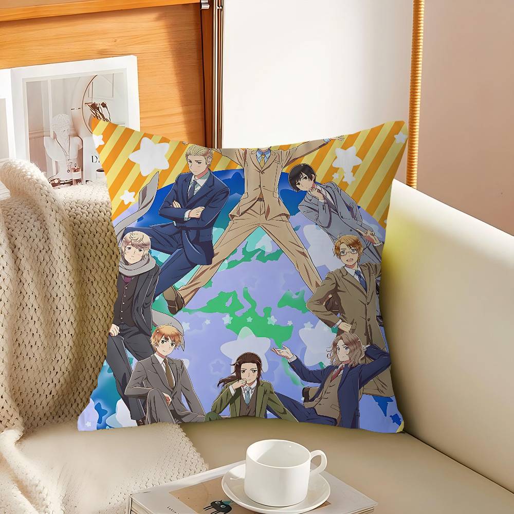 H-Hetalia Axis Powers Kuddfodral Fyrkantigt Kuddfodral 3D Mjuk Plysch Kuddfodral Vardagsrum Soffa Sovrum Hemrum