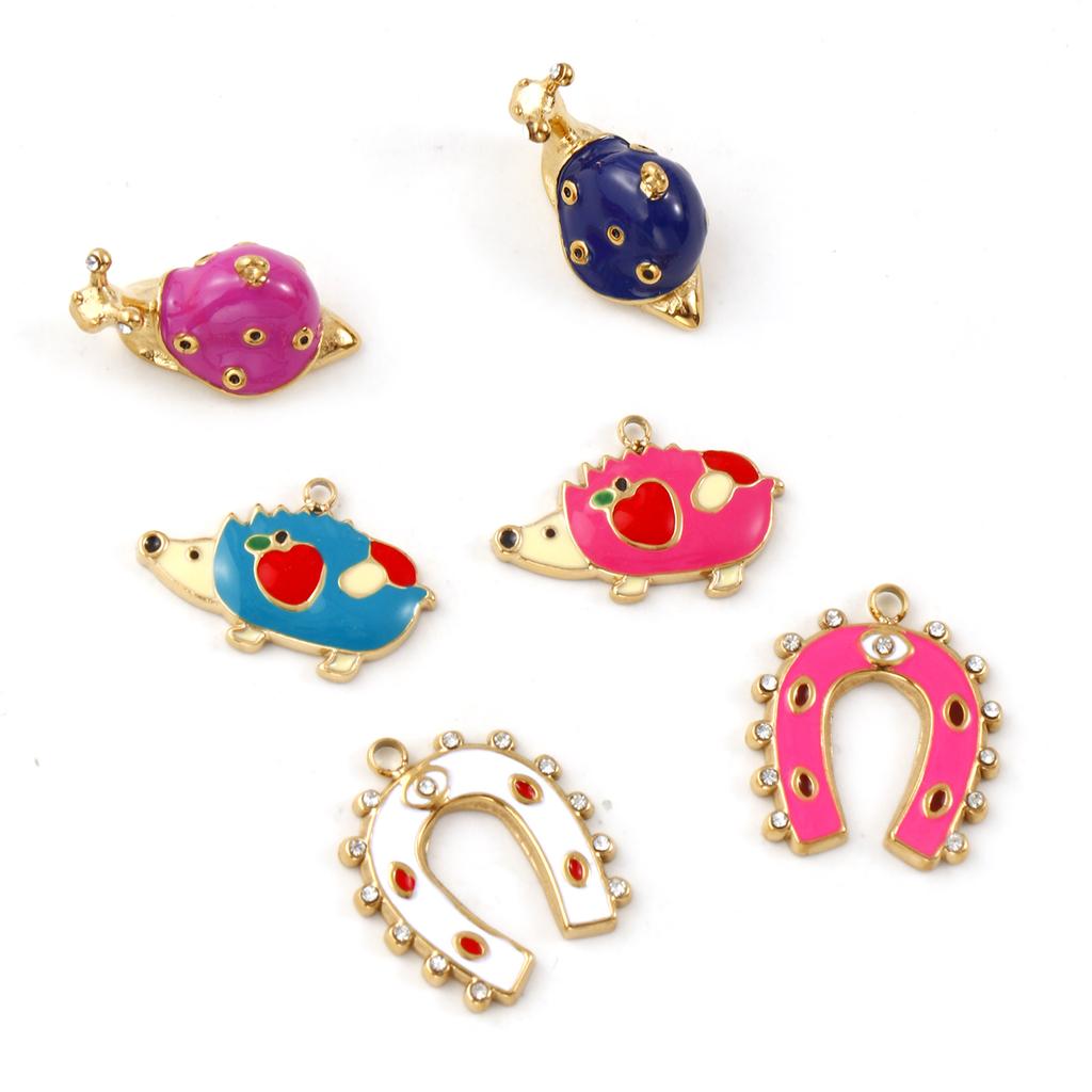 1pc Cute Enamel Hedgehog Snai 304 Stainless Steel Charms 18k Gold Plated Animal Pendants For Necklace Fashion Jewelry Making