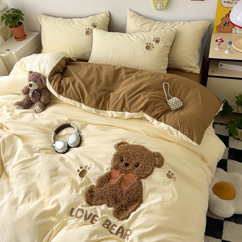 Cartoon Soft Cotton Washable Single Bed 3-Piece Set: Fitted Sheet, Flat Sheet, Skin-Friendly