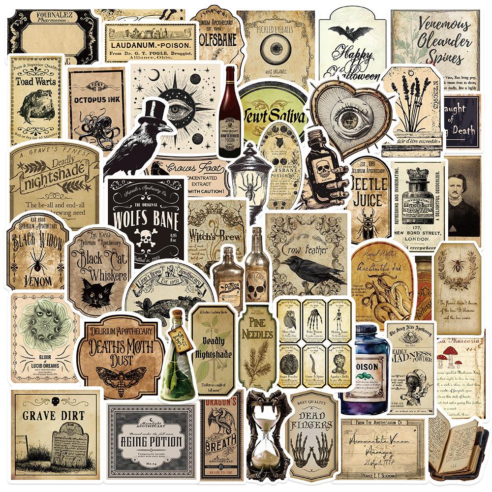 50 Pieces of 4-style Gothic Pharmacist Potion Decal Stickers for Skateboards, Notebooks and Suitcases
