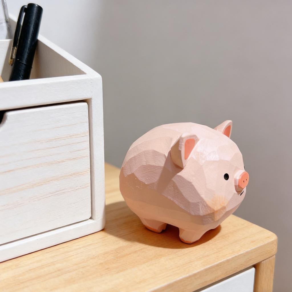 Hand-made Wooden-Pig Figurine Zodiac Theme Desk Decoration Gifts Solid Woods Material