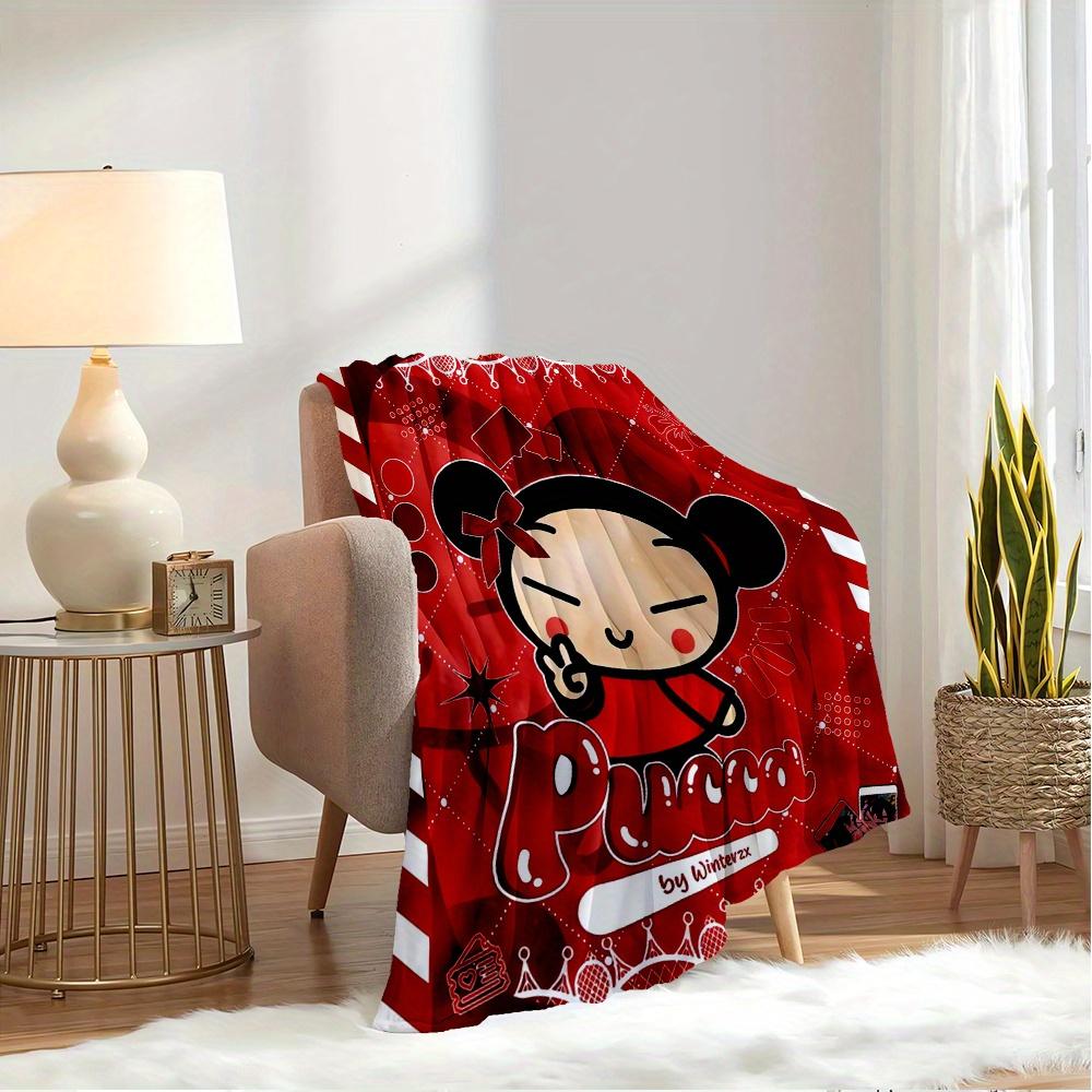 1pc Pucca,Winterzx,RedDigital Print Fleece Blanket - Contemporary Style, Suitable for All Seasons, Perfect for Home, Travel, or Camping - Ma