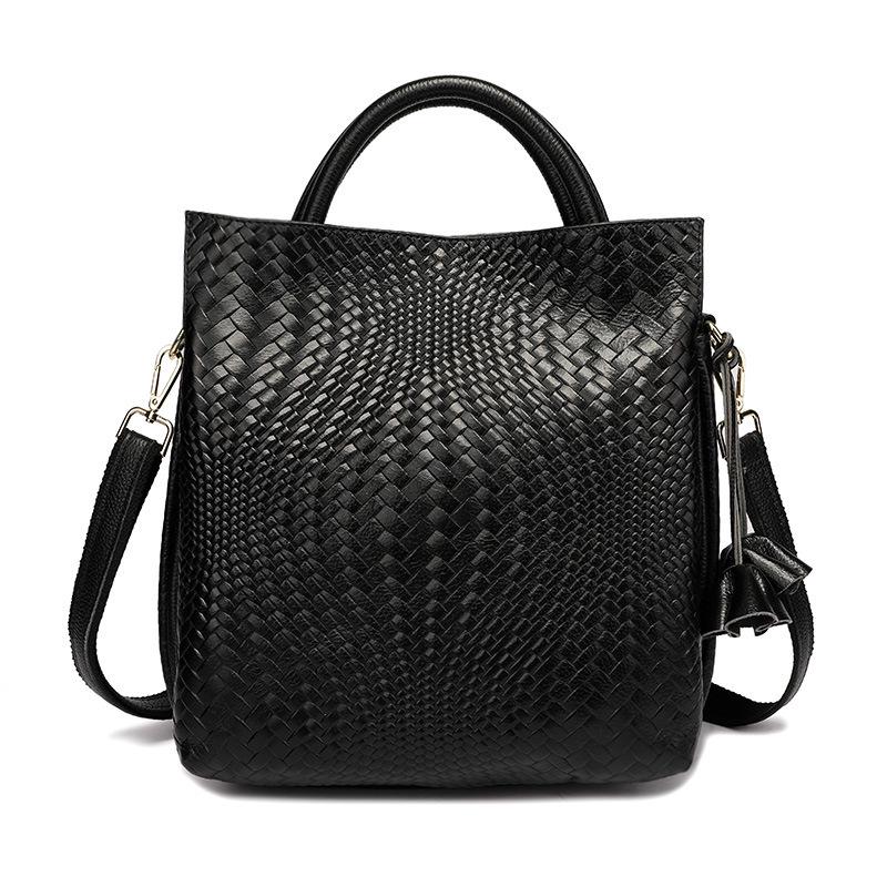 2026 Women's Genuine Cowhide Handbag - Large Capacity, New Woven Pattern Mother's Tote