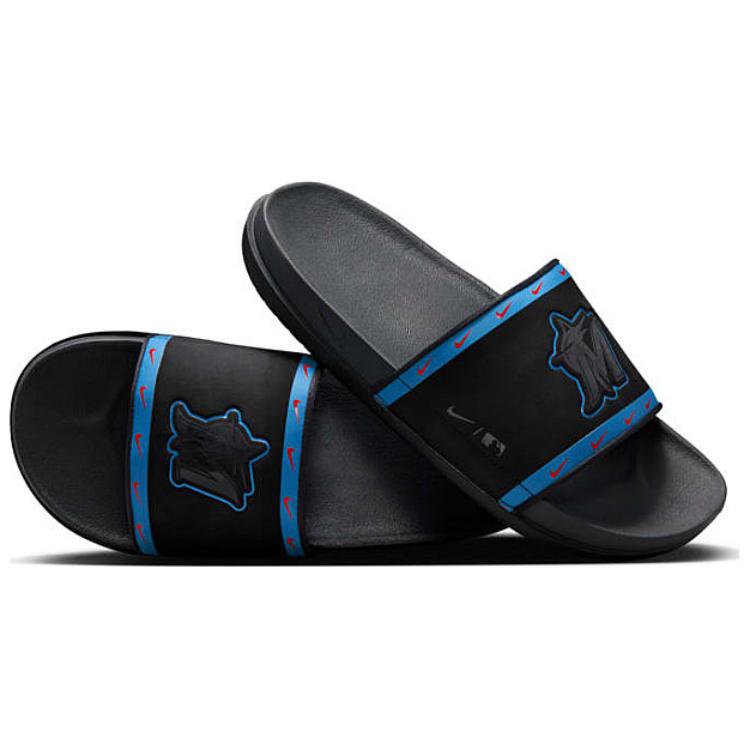 Nike MLB X OffCourt Slide Miami Marlins Men Sneakers Black Neptune-Blue Chile-Red DH6984-001