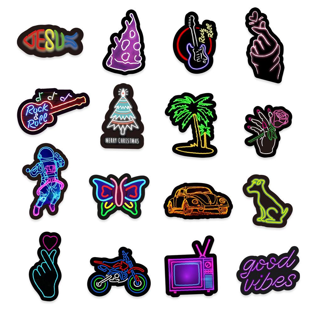 50 Trendy Neon Lights Stickers: Notebooks, Skateboards, Cars, Luggage Decor