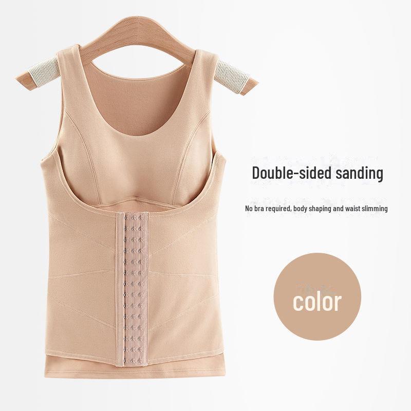 

Женский утепленный жилет из немецкого бархата с поясом для живота, нагрудной накладкой и пряжкой — зимний слой без рукавов с начесом. 3XL (130-150 jin)