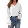 Dameknapp Ensfarvet Pullover Topper Casual Langermet Sweatshirts