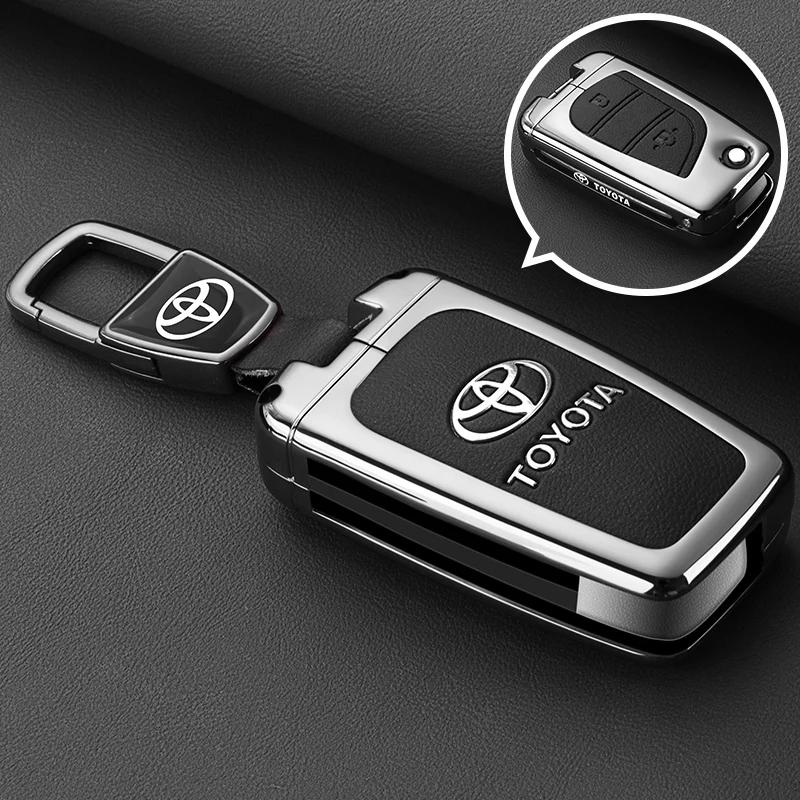 QHJS9 Zinc Alloy Leather Car Key Case Cover Shell for Toyota CHR Hilux Fortuner Land Cruiser 200 Camry Corolla Crown RAV4 Highland